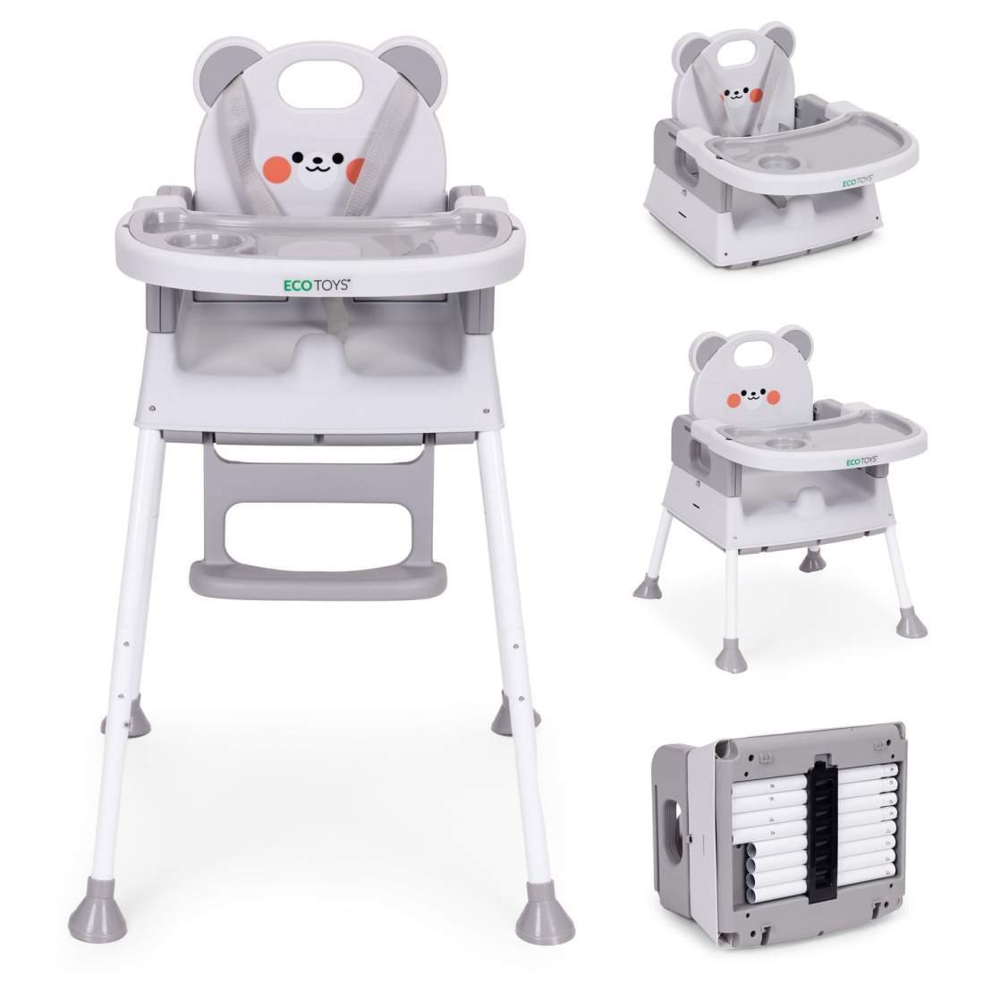 3-i-1 barnstol med dubbel bricka och säkerhetssele | Hem & Hobby | Pryloteket