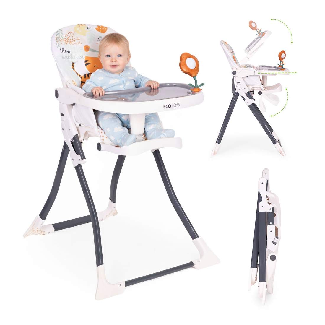 Hopfällbar barnstol med leksaker – justerbar och säker | Hem & Hobby | Pryloteket