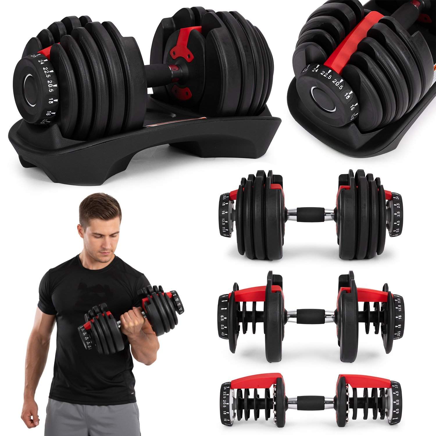 Justerbar støbejernshåndvægt 2,5–24 kg med stativ