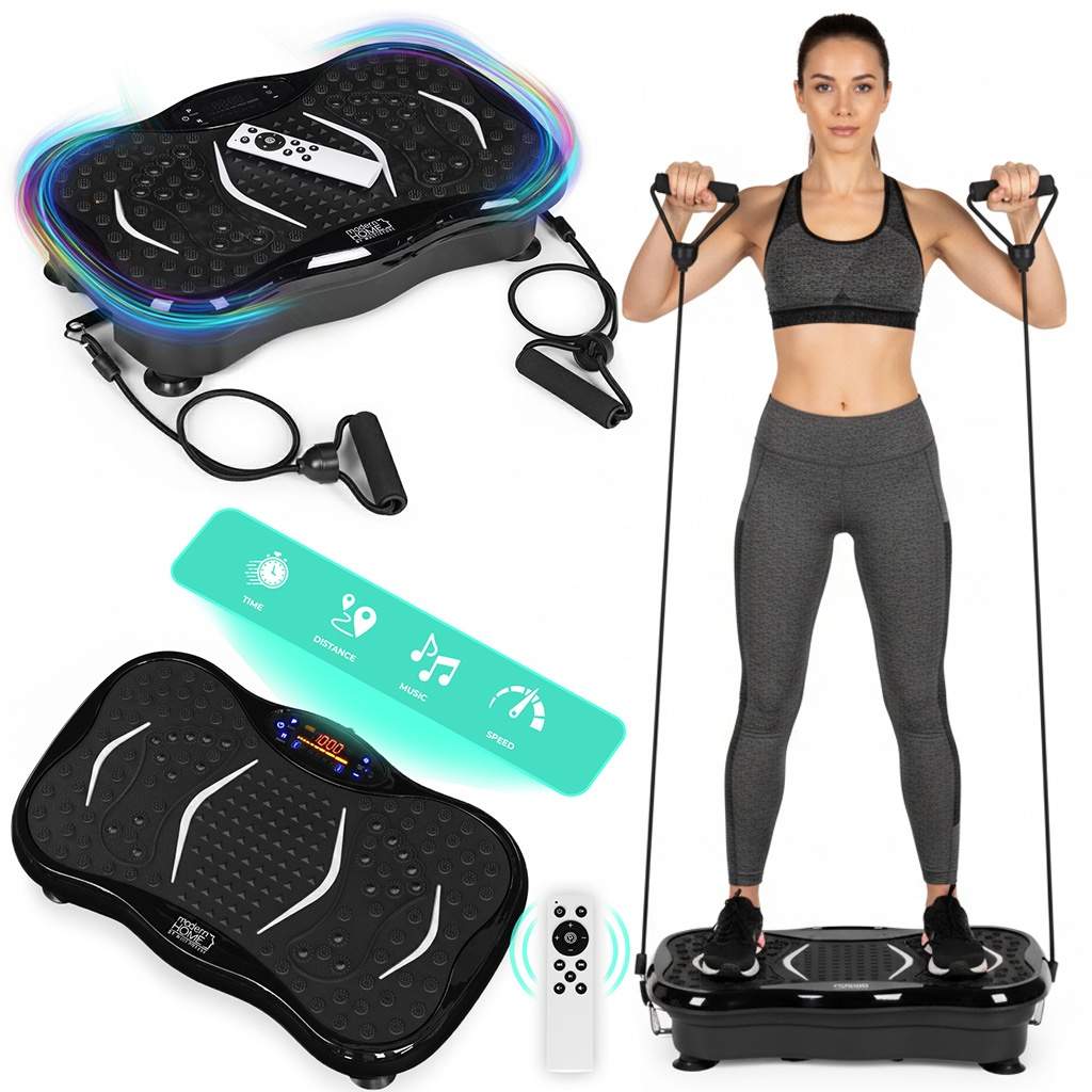 Anti-cellulite vibrationsplatform med fjernbetjening og bånd