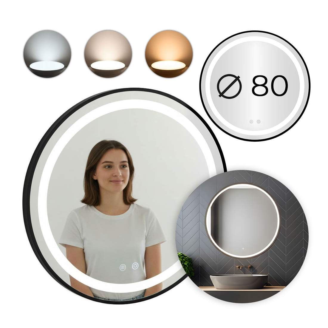 LED-badrumsspegel – 80 cm, 3 ljusfärger, pekskärm | Hem & Hobby | Pryloteket