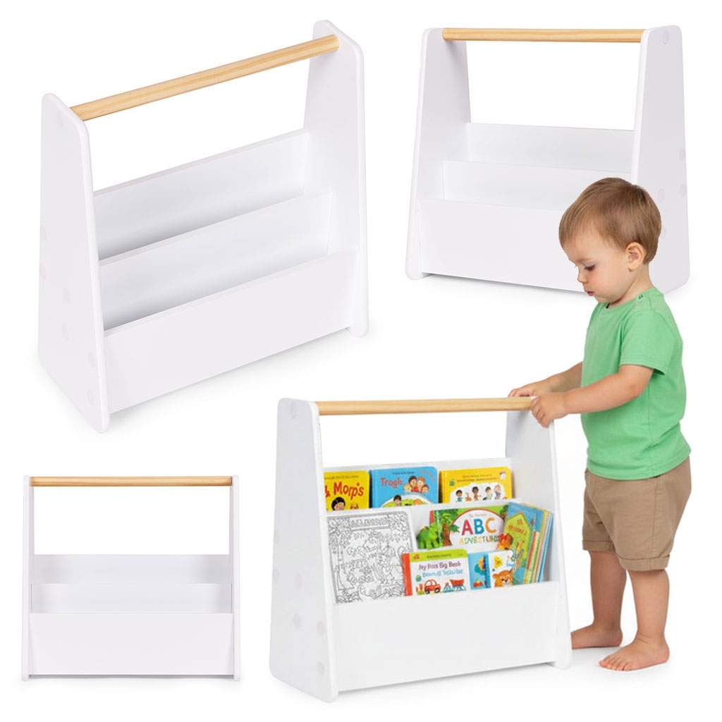 Montessori børnebogreol – 3-lags organizer, hvid MDF