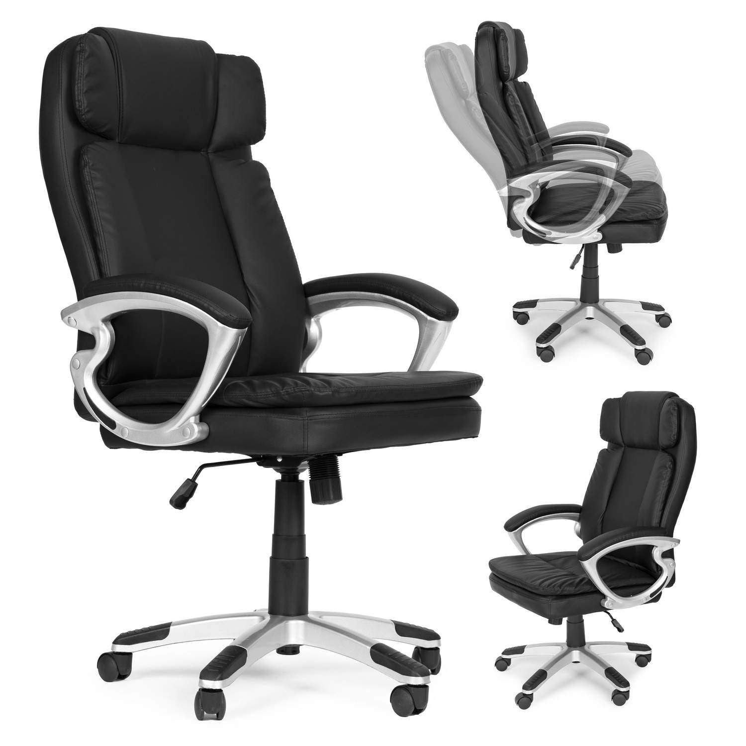 Ergonomisk drejelig kontorstol, dobbelt polstring, sort