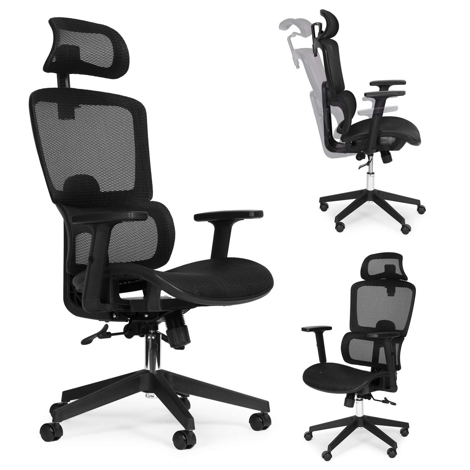 Ergonomisk sort kontorstol, justerbar ryglæn i net