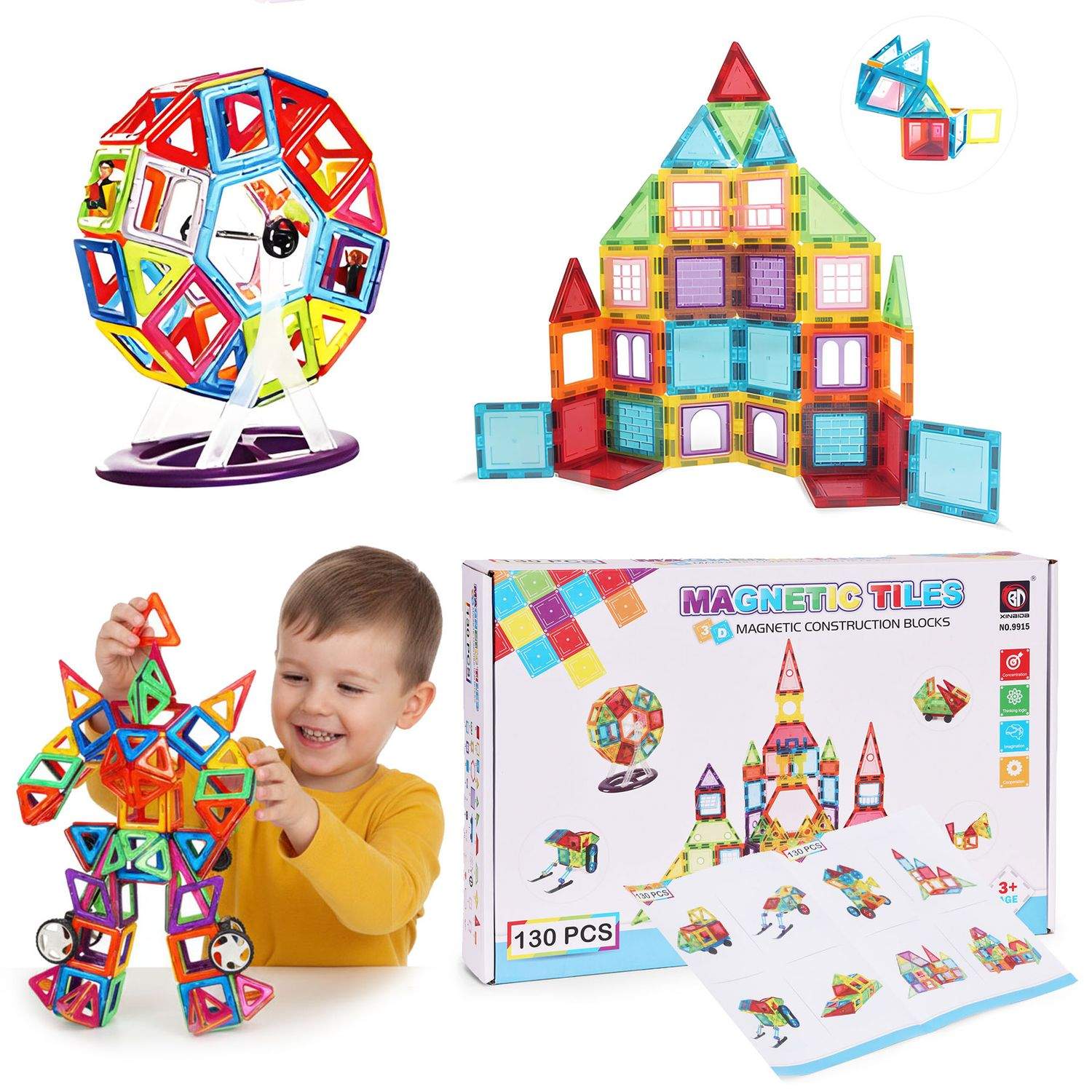 Magnetiske byggeklodser – 130 dele, 3D-kreativitet