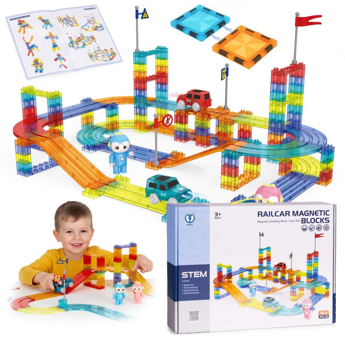 Magnetisk bilbana – 154 delar med LED-bilar | Hem & Hobby | Pryloteket