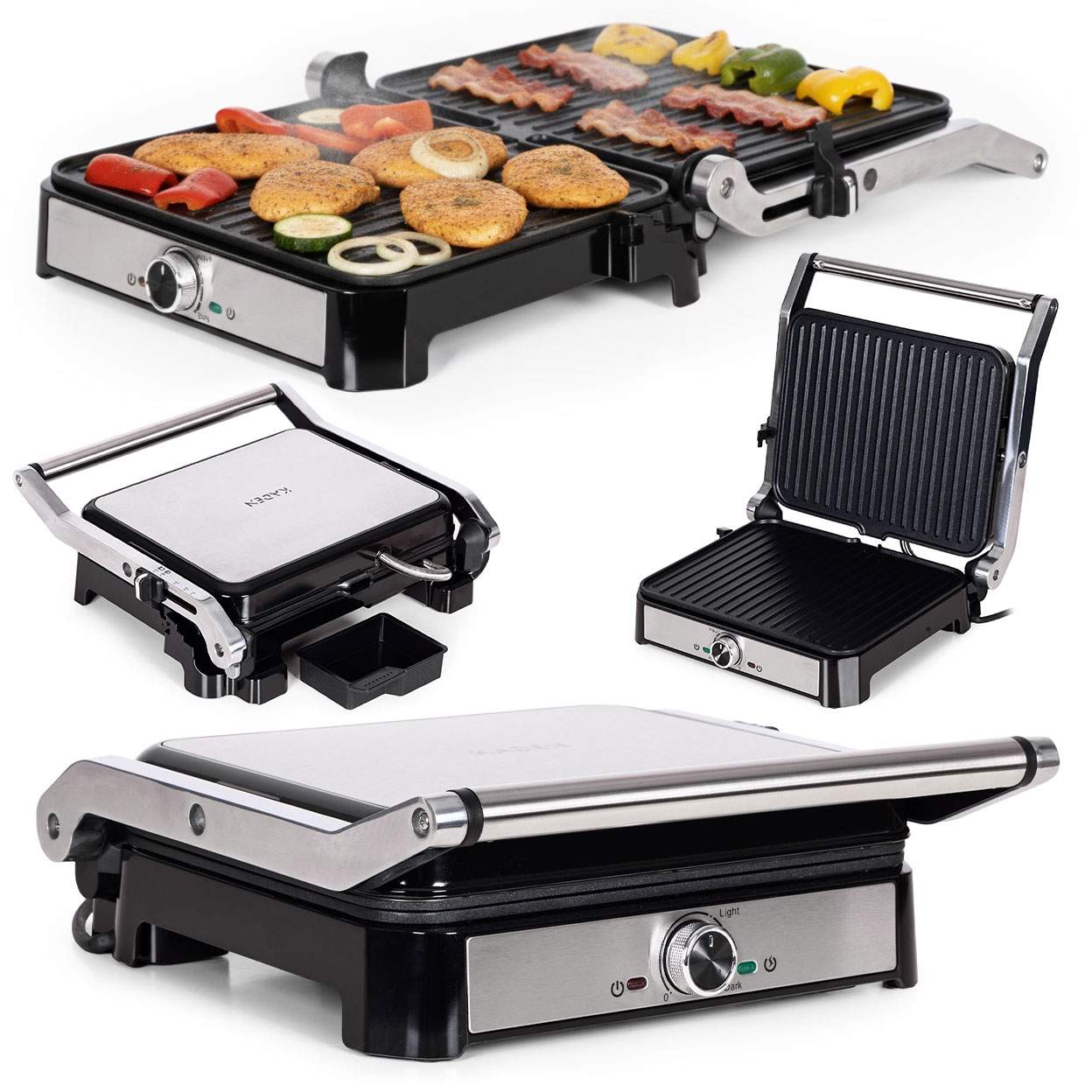 Elektrisk kontaktgrill – non-stick, 2000W, åbner fladt