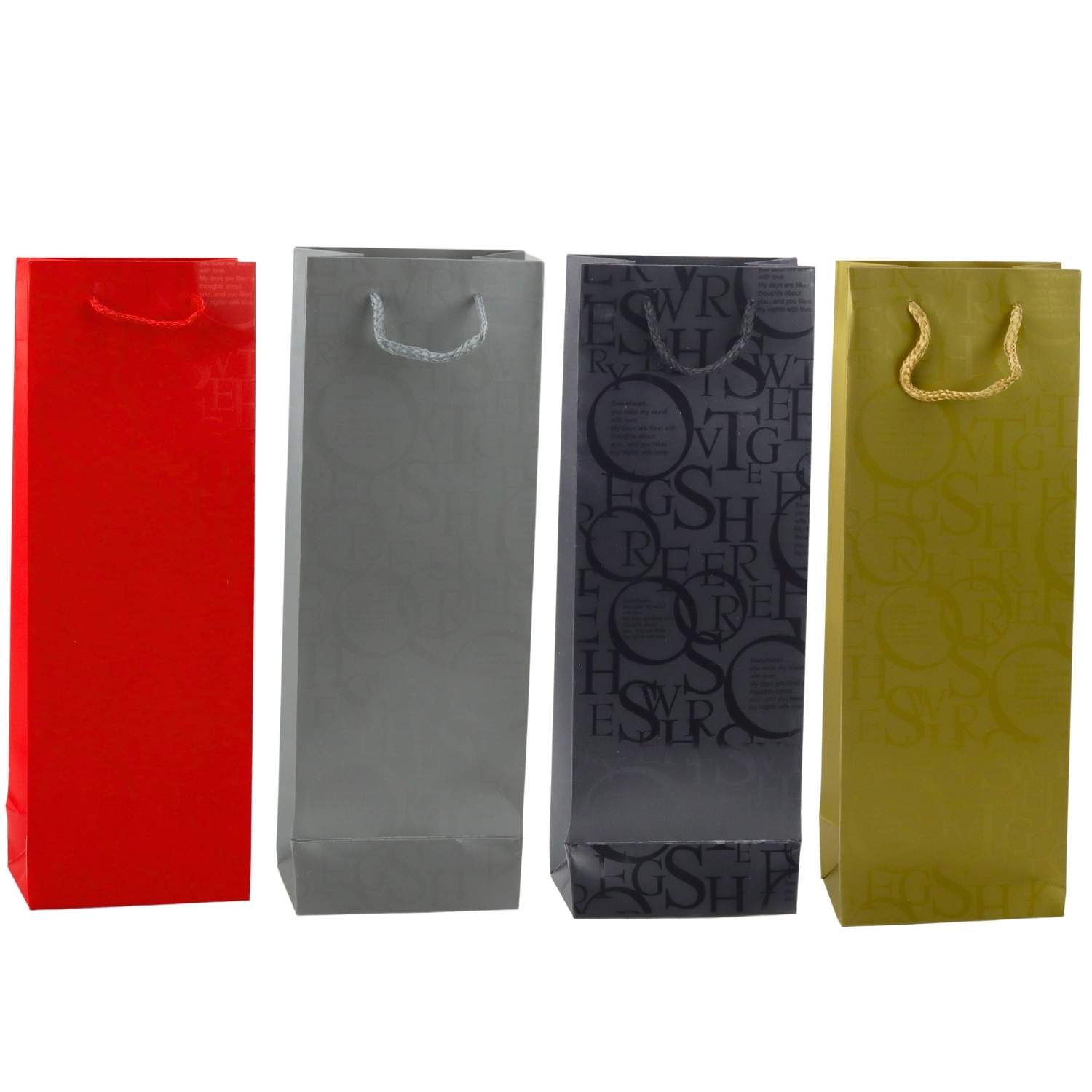 Vinflaske gavepose, tekstdesign, 35 x 12 x 9 cm