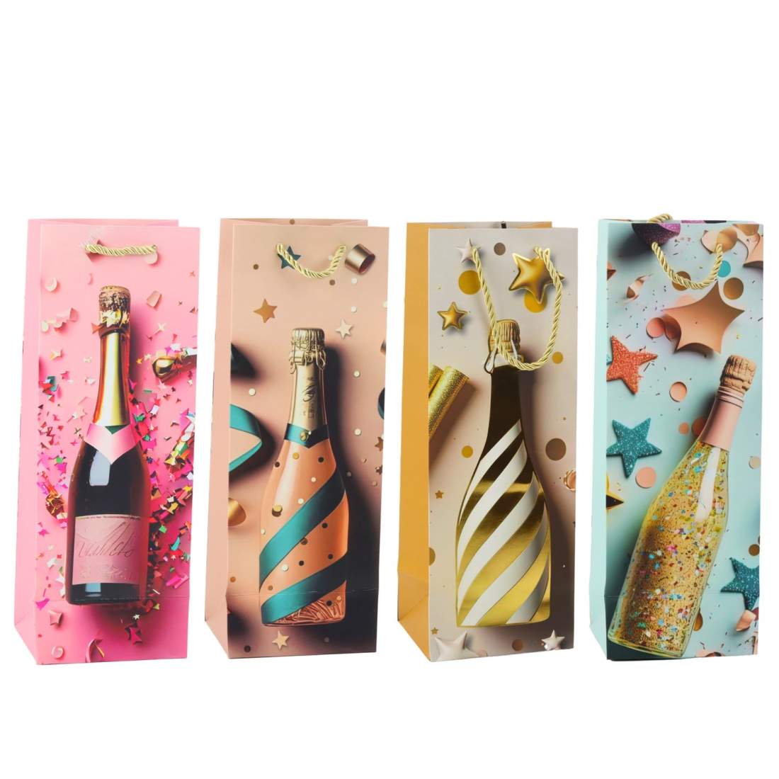 Papperspresentpåse för champagneflaska, pastell, 35x12x9 cm | Hem & Hobby | Pryloteket