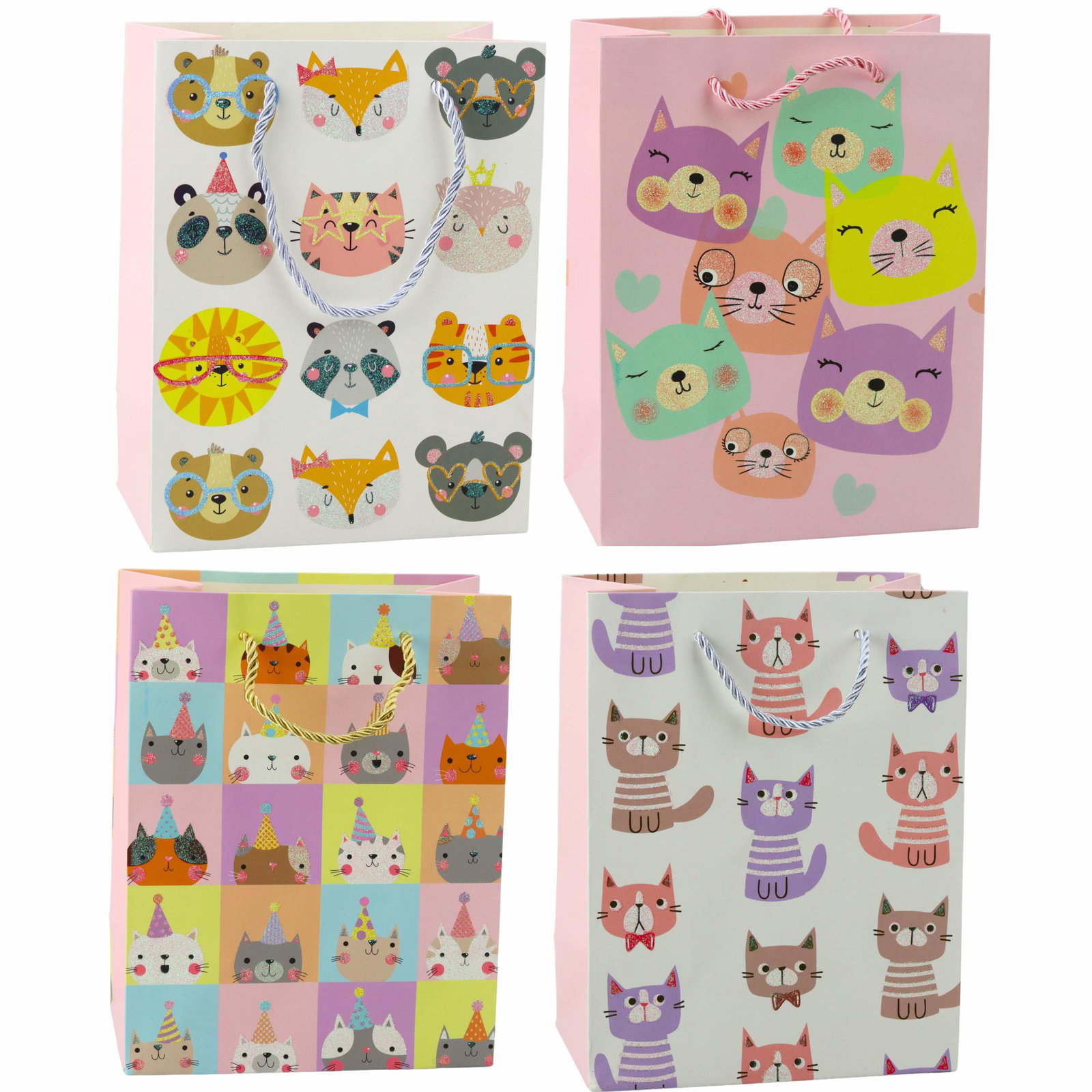Papirgavepose, Glitter Cats, 23 x 18 x 10,5 cm