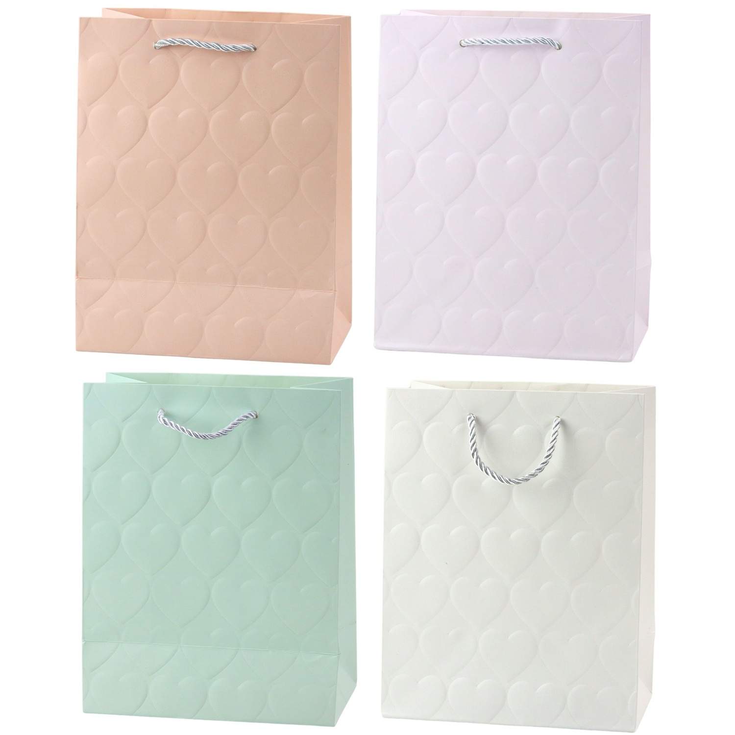 Gavepose med prægede hjerter, pastel, 23 x 18 x 10,5 cm