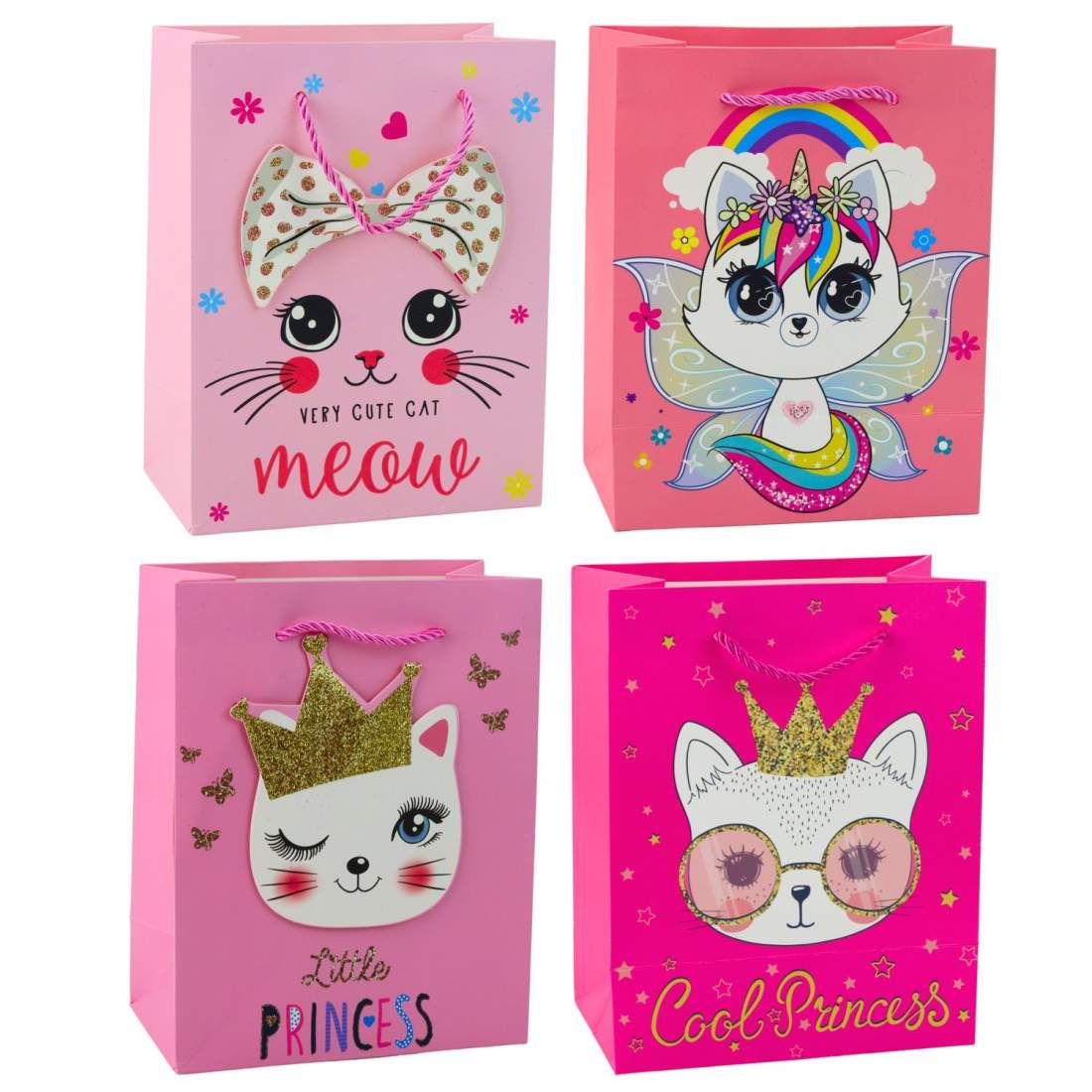 Rosa Glitter Cat Paper Presentpåse, 23 x 18 x 10,5 cm | Hem & Hobby | Pryloteket