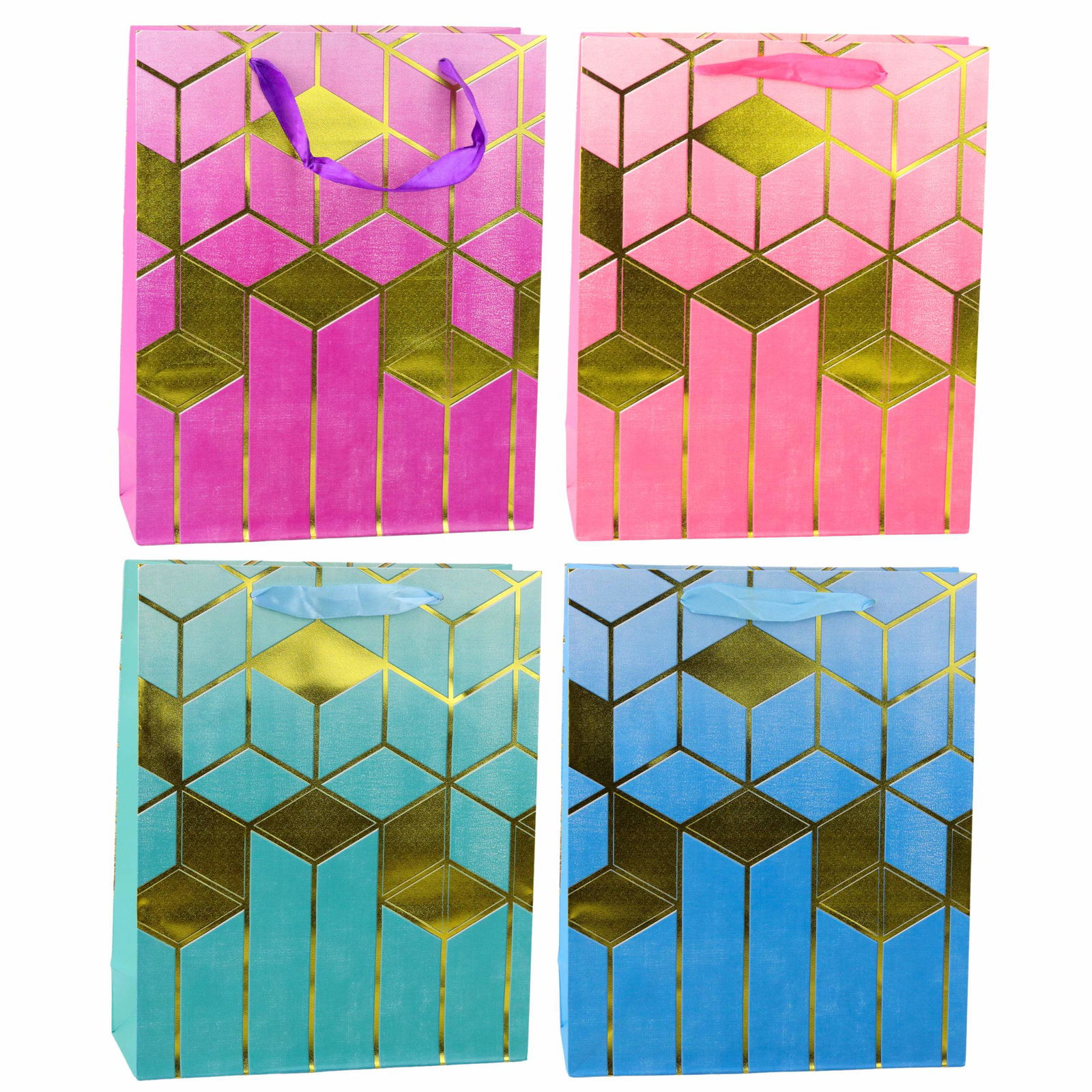 Gavepose Papir Geometriske Mønstre Guld 32x26x12 cm