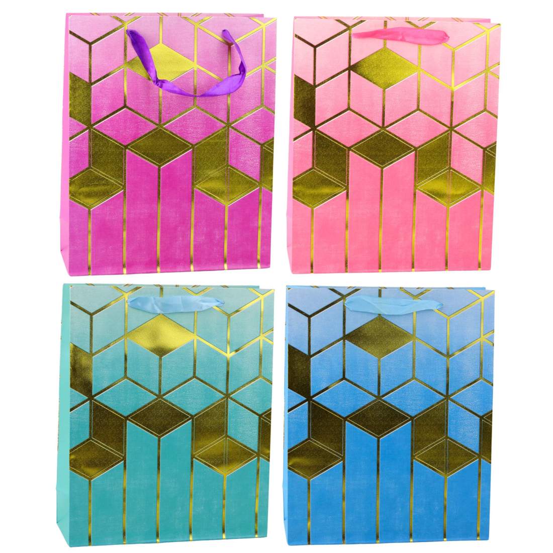 Presentpåse Papper Geometriska Mönster Guld 32x26x12 cm | Hem & Hobby | Pryloteket