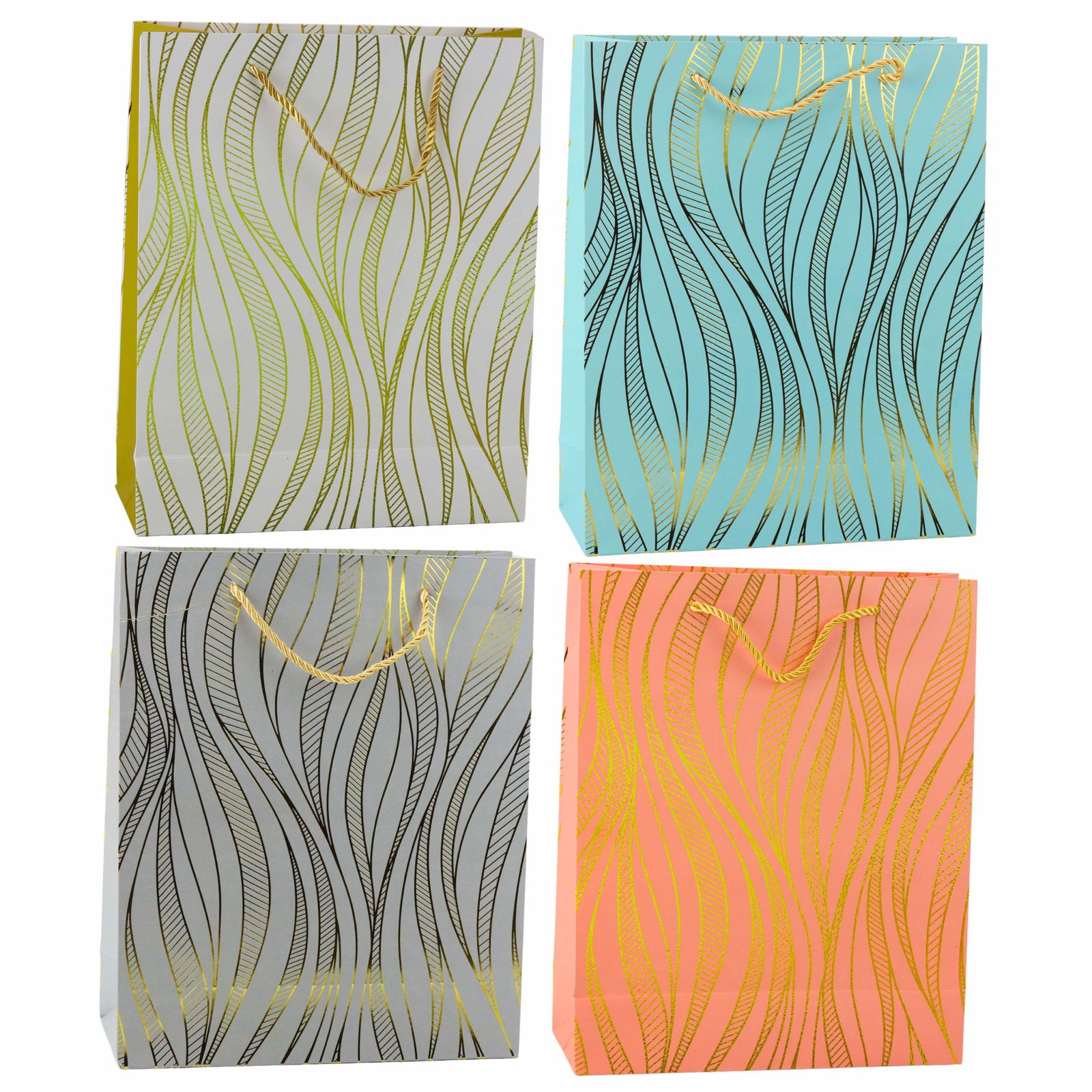 Gavepose Papir Guld Bølgede linjer 32 x 26 x 12 cm