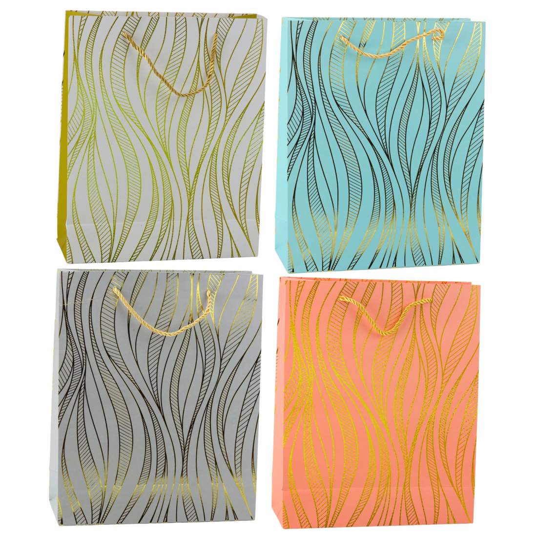 Presentpåse Papper Guld Vågiga linjer 32 x 26 x 12 cm | Hem & Hobby | Pryloteket
