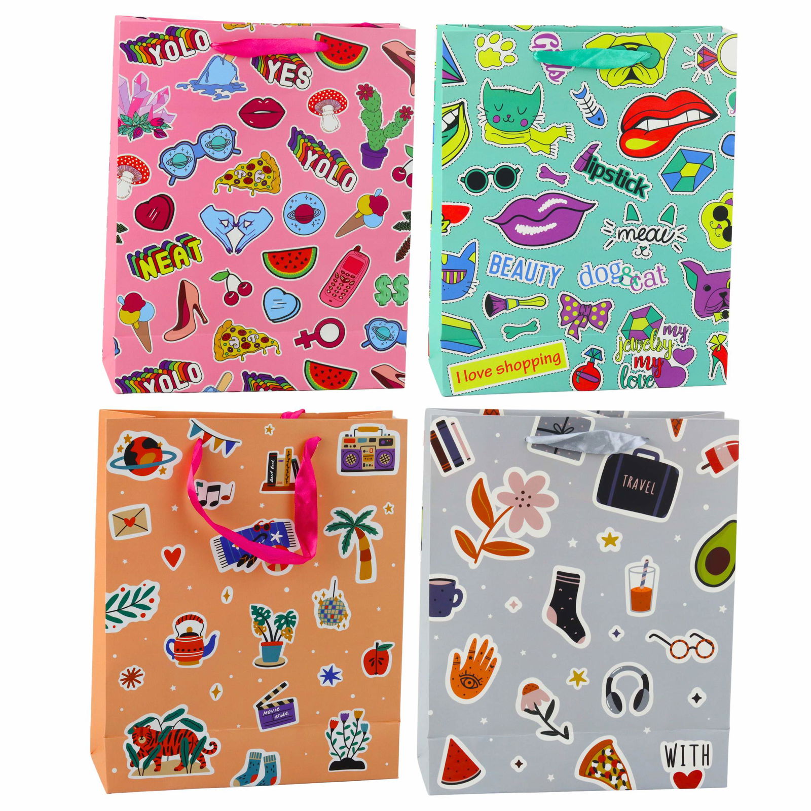 Gavepose med farverige klistermærker, 32 x 26 x 12 cm