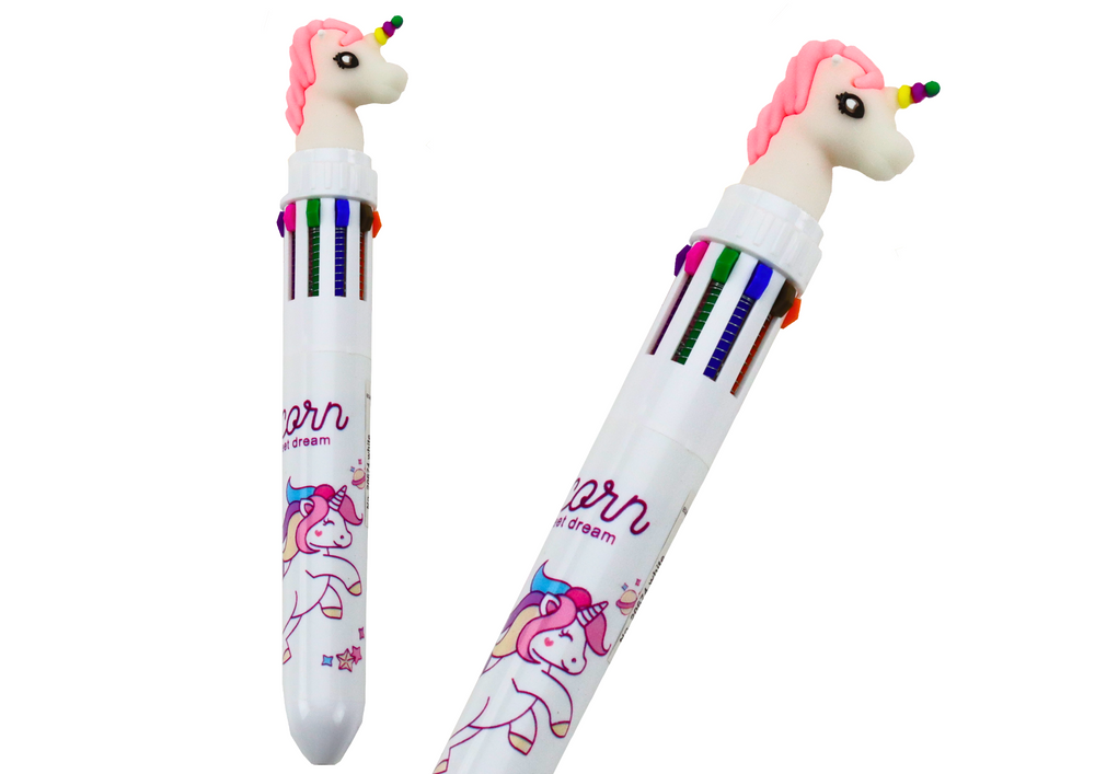 Unicorn flerfarvet pen, automatisk, 10 farver, hvid