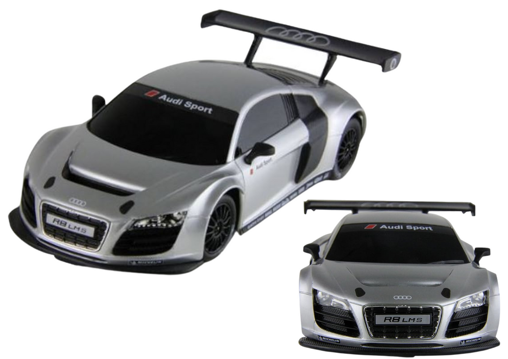 Fjernbetjent sportsvogn, skala 1:24, sølv Audi R8 LMS