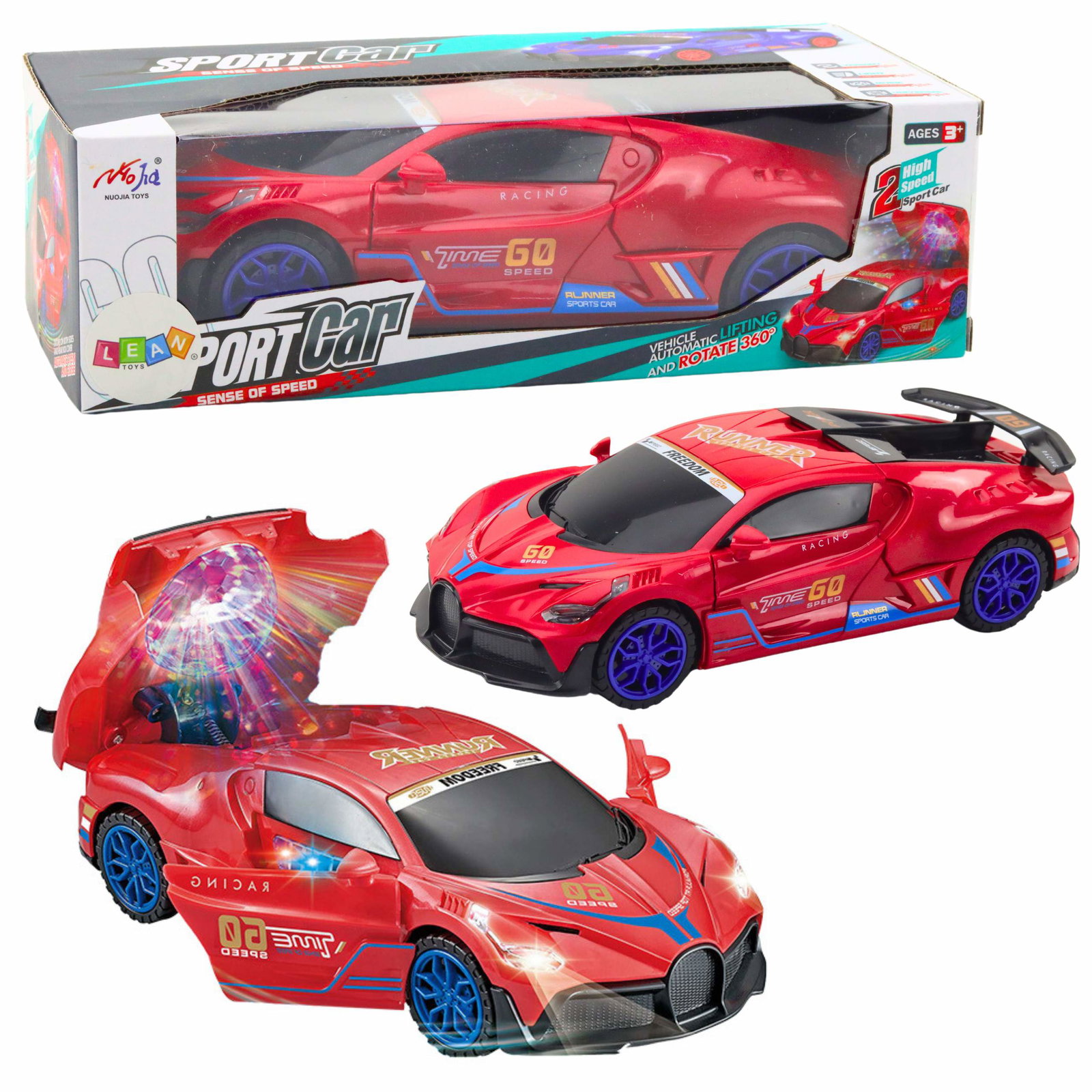 Auto Sportowe med Czujnikiem Przeszkód, 360° LED, Czerwone