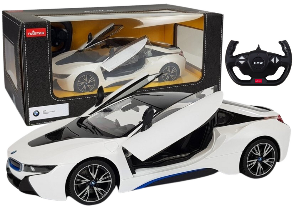 Fjernbetjening BMW i8 bil, skala 1:14, hvid