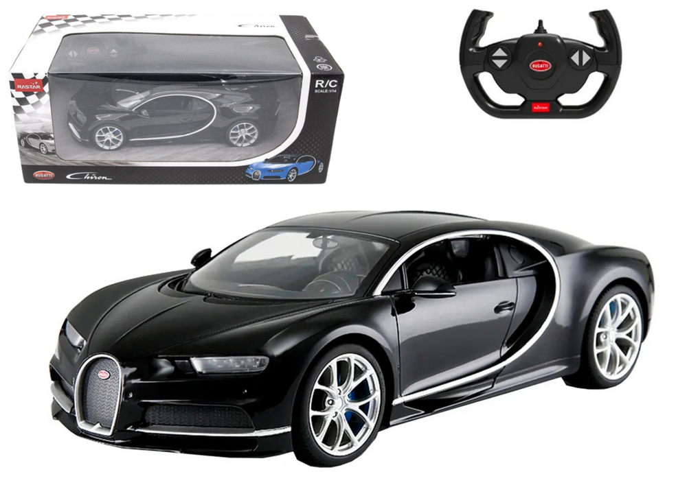 Fjernbetjent bil, skala 1:14, sort Bugatti Chiron