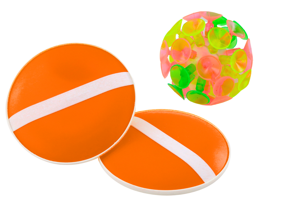 Rundt padleboldspil med sugekopper, orange