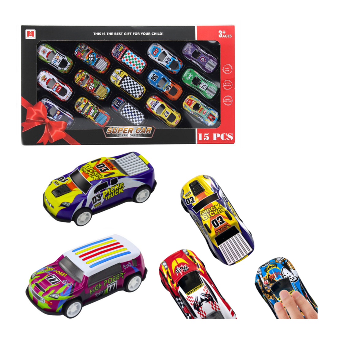 15-delad färgglad Pull-Back leksaksbilset | Hem & Hobby | Pryloteket