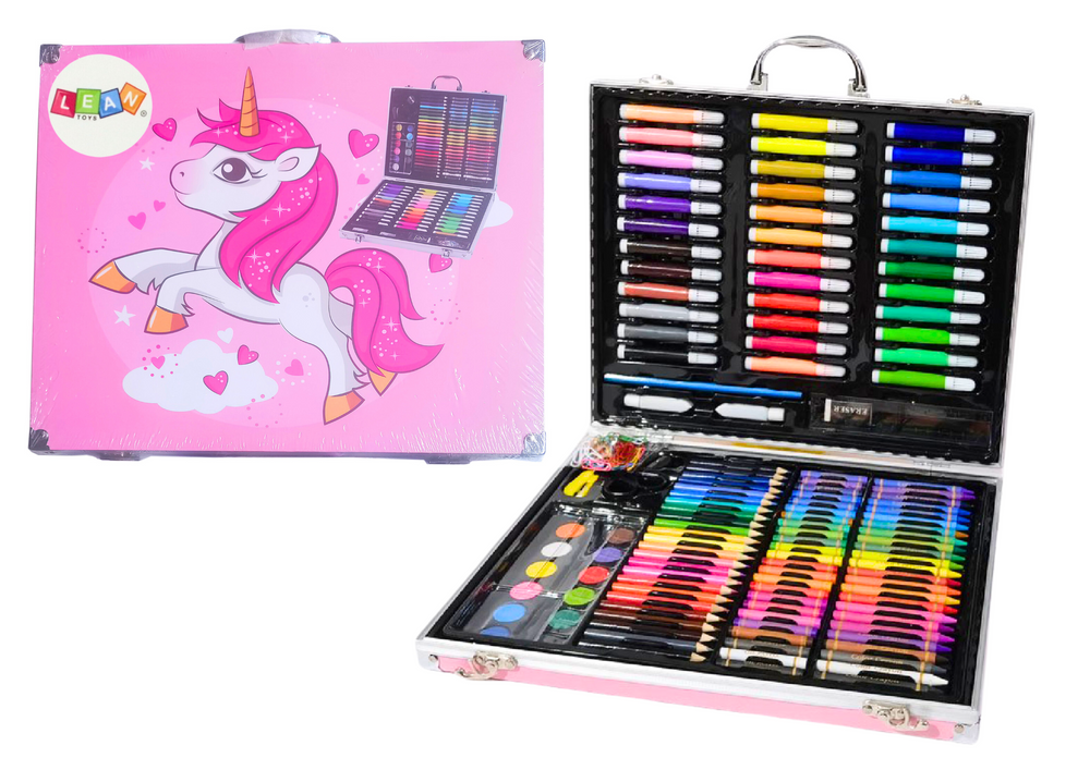 Unicorn kunstsæt i lyserødt etui, 150 stk