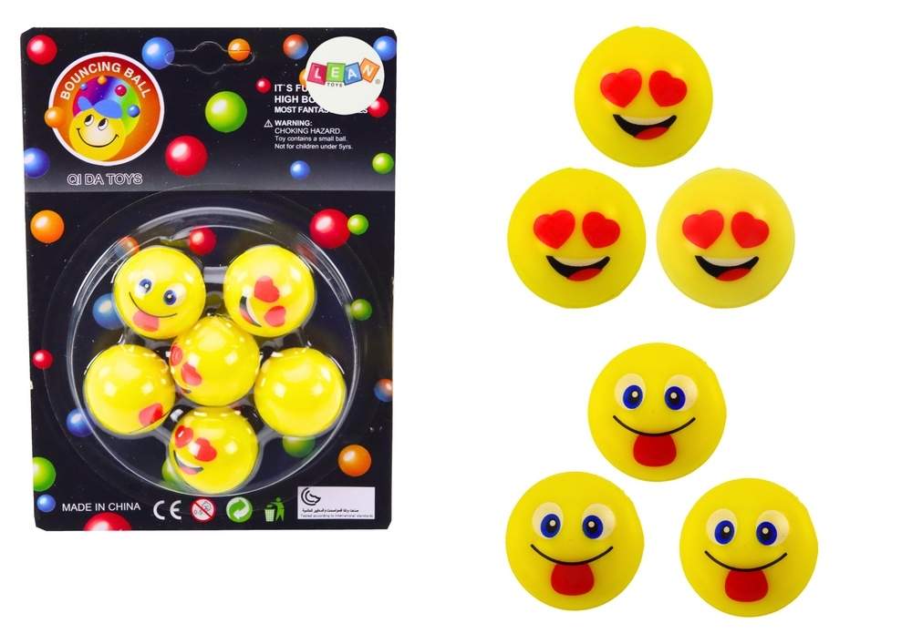 Gule Emoji hoppebolde sæt, 6 stk