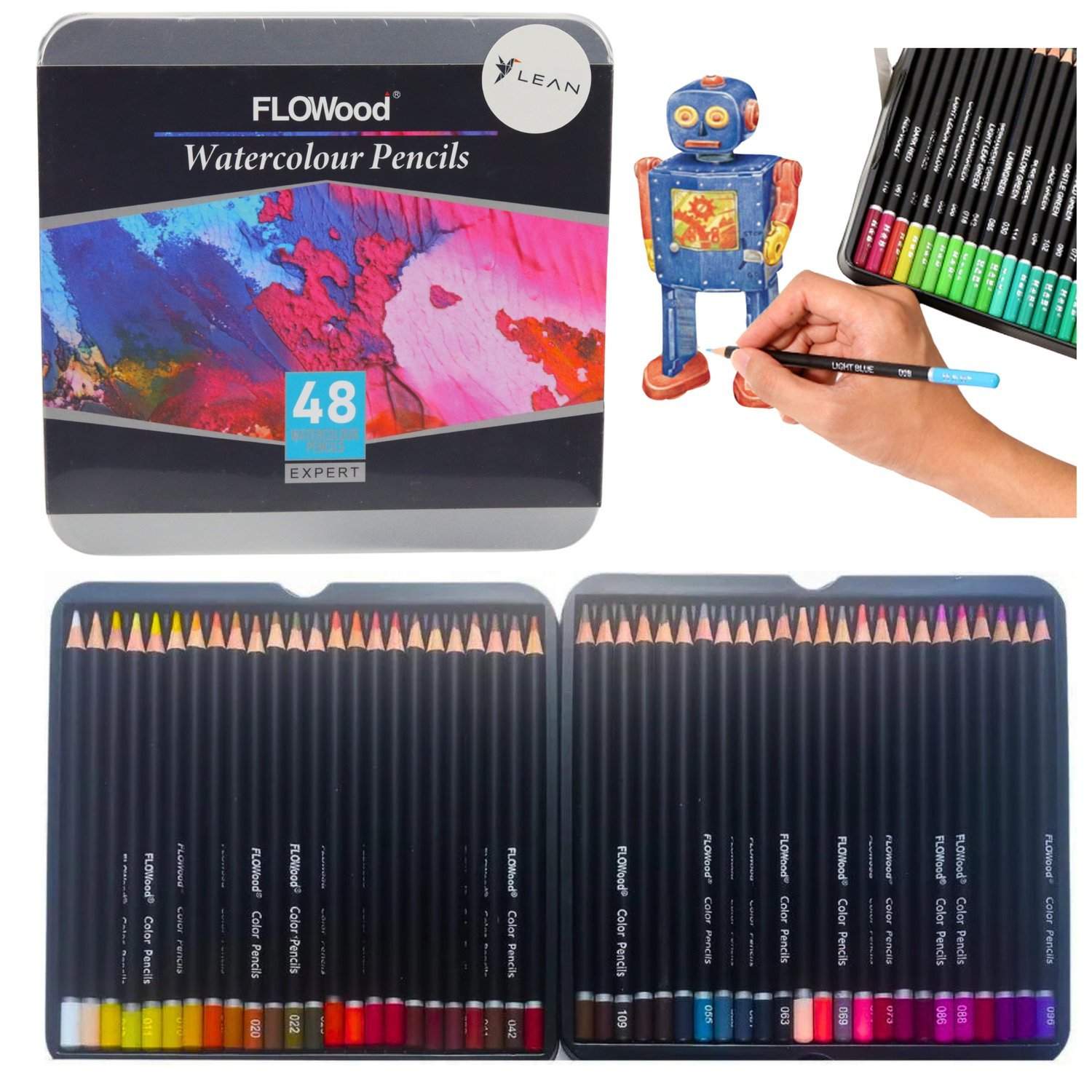 Akvarel kunstblyanter sæt, 48 farver