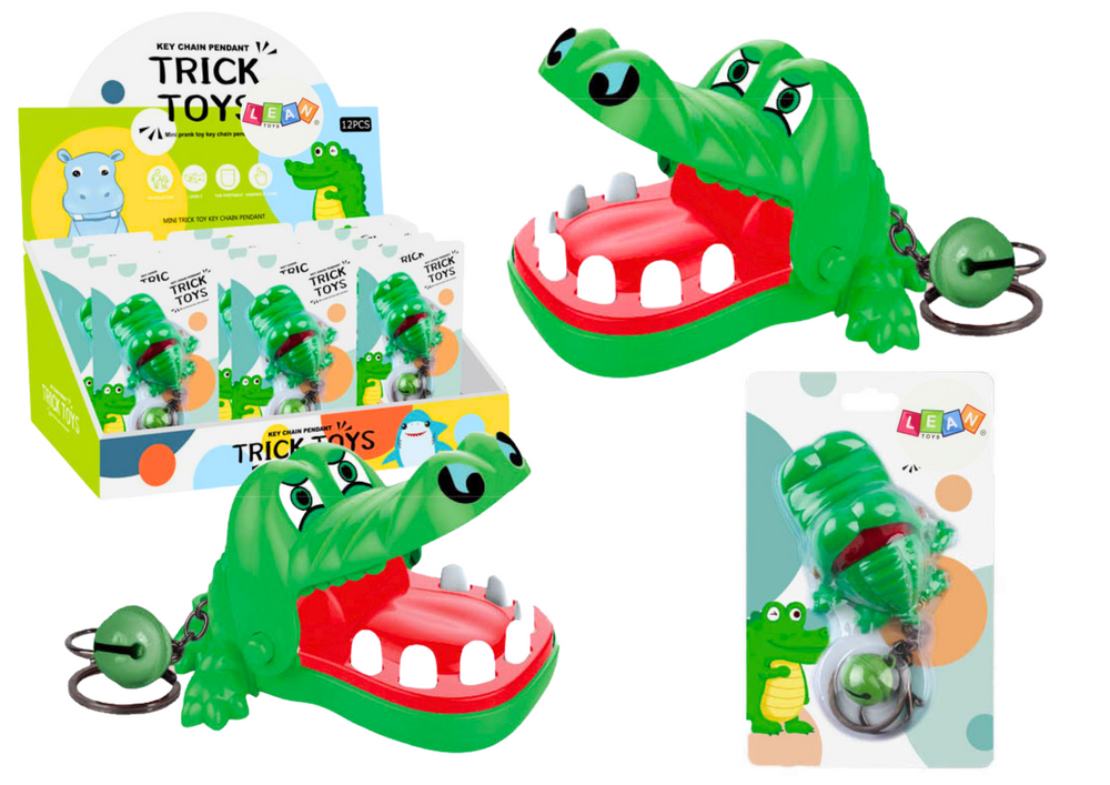 Nøglering med bidende krokodille og klokke, grøn