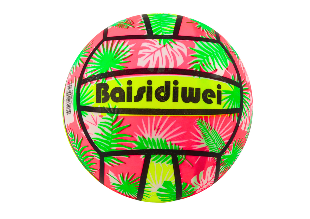 Bright gummikugle, Pink-Green Leaf Design, 24 cm