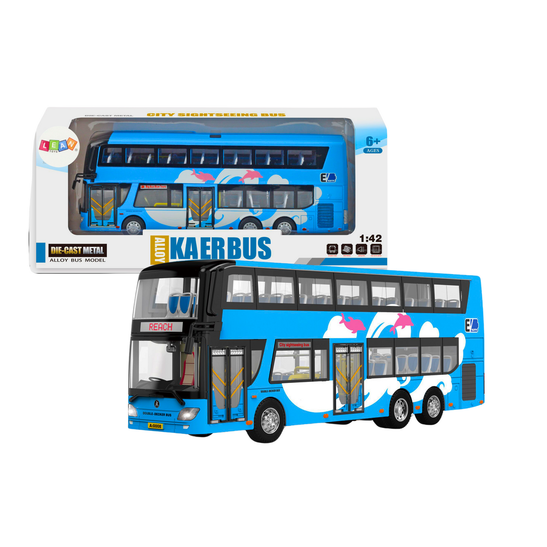 Die-Cast Double-Decker Tour Bus 1:42 med ljus | Hem & Hobby | Pryloteket