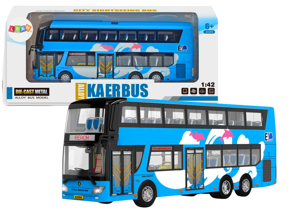 Die-Cast Double-Decker Tour Bus 1:42 med lys