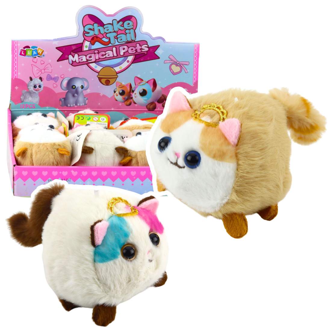 Plysch kattleksak med viftande svans, brun och vit | Hem & Hobby | Pryloteket