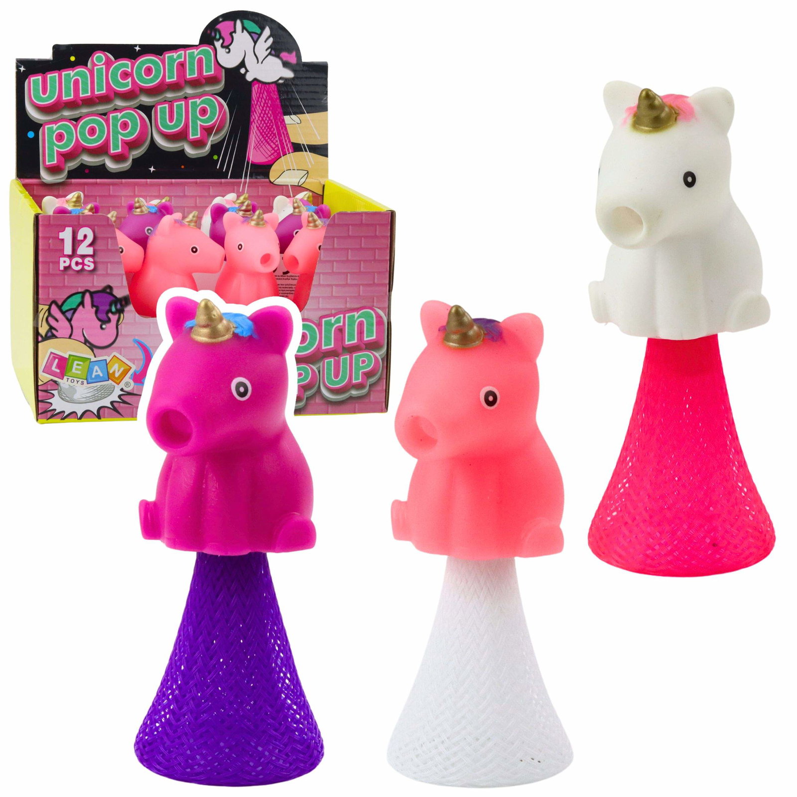 Pop Up Unicorn Legetøj, Hvid & Pink, 10 cm