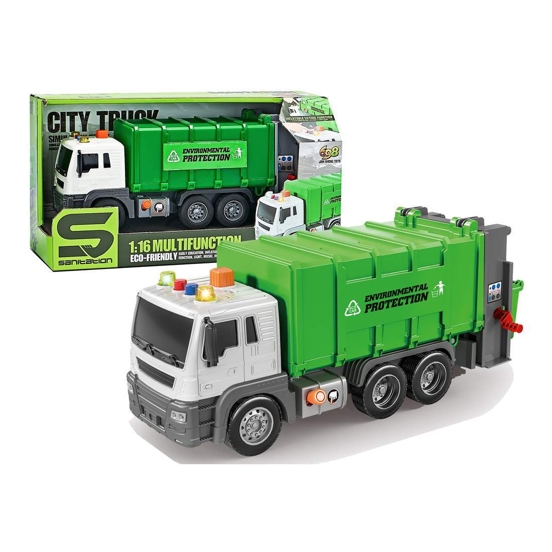 Leksakssopbil med ljudeffekter, grön, skala 1:16 | Hem & Hobby | Pryloteket