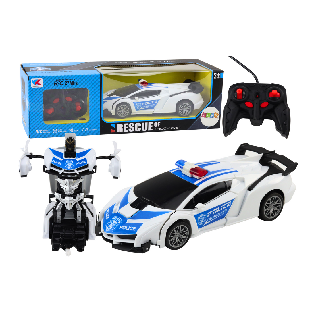 RC polisbil 2-i-1 robot med ljud och ljus | Hem & Hobby | Pryloteket