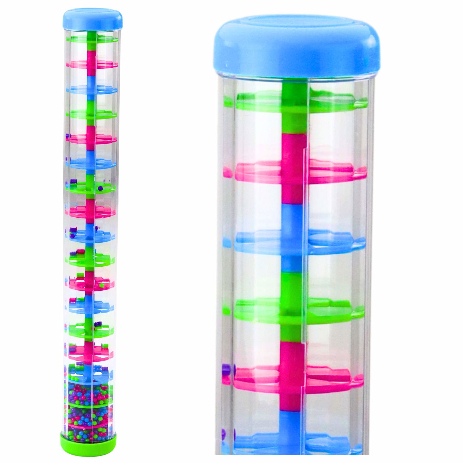 Sensorisk regnrørsrangle med farverige perler, 40 cm