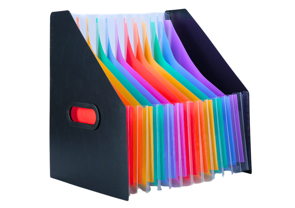 Vertikal dokumenthantering, svart A4, färgflikar, fickor | Hem & Hobby | Pryloteket