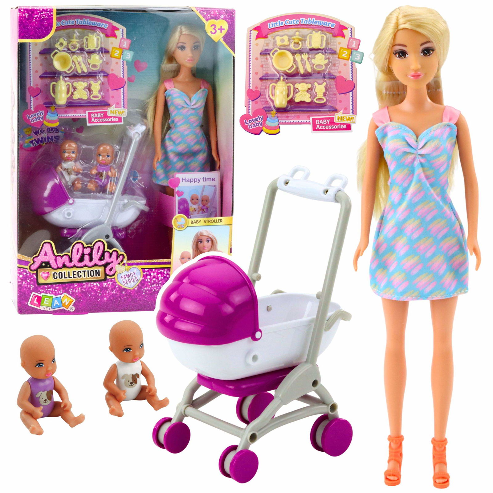 Dukkesæt med klapvogn og tilbehør til børn