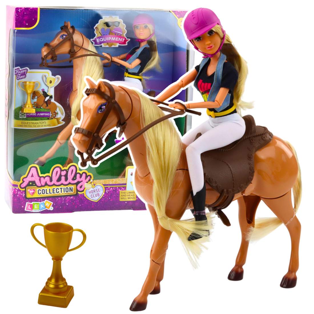 Anlily dockset med häst, trofé, hjälm, brun | Hem & Hobby | Pryloteket