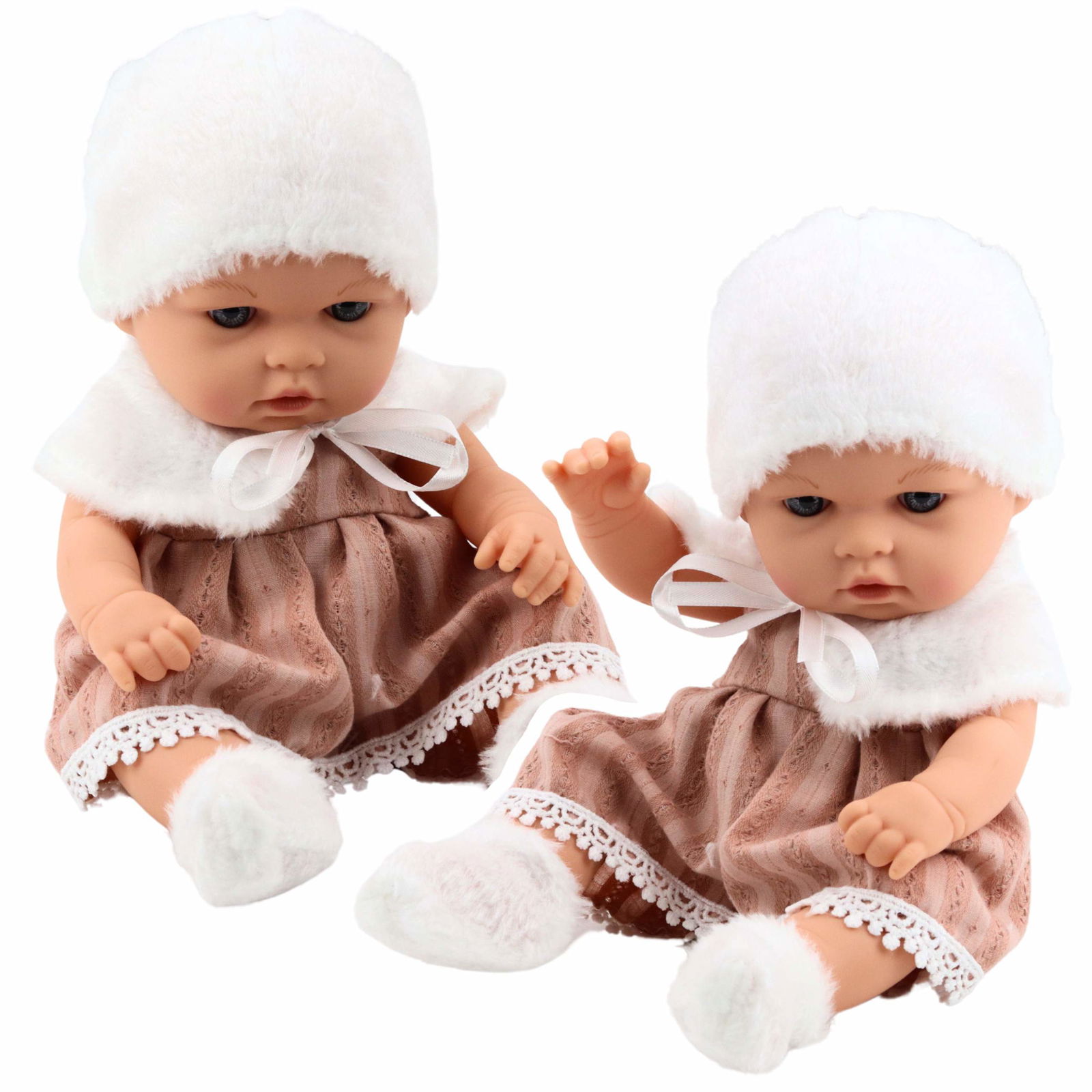 Baby Doll Beige kjole, hat, krave, sokker sæt