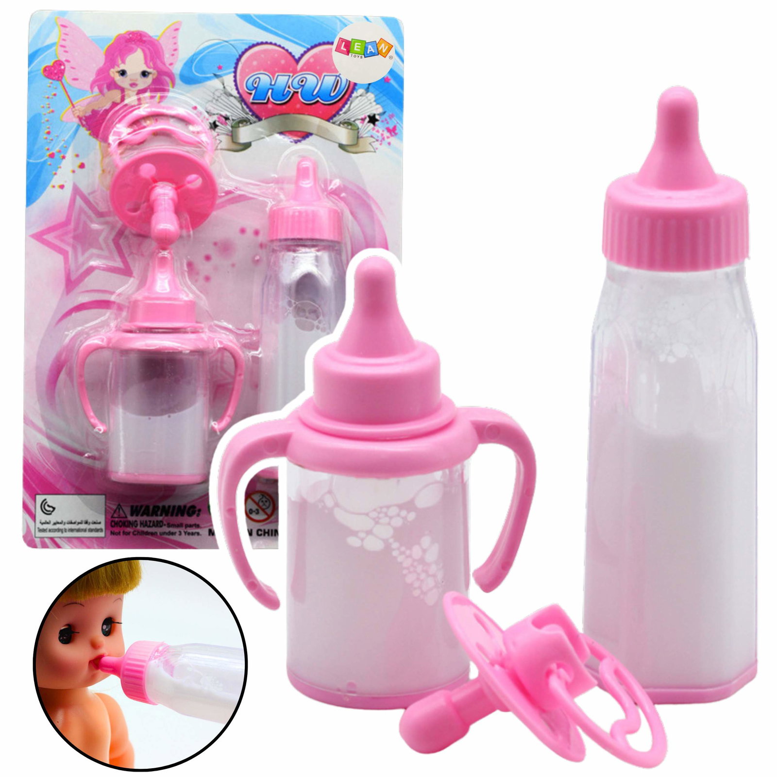 Babydukkesæt med forsvindende mælkeflaske og sut