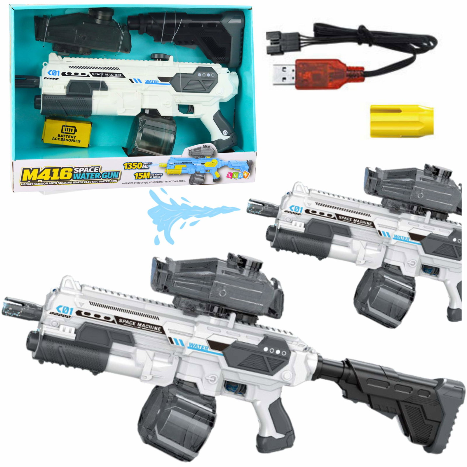 Elektrisk vandpistol M16, 1350ml Kapacitet