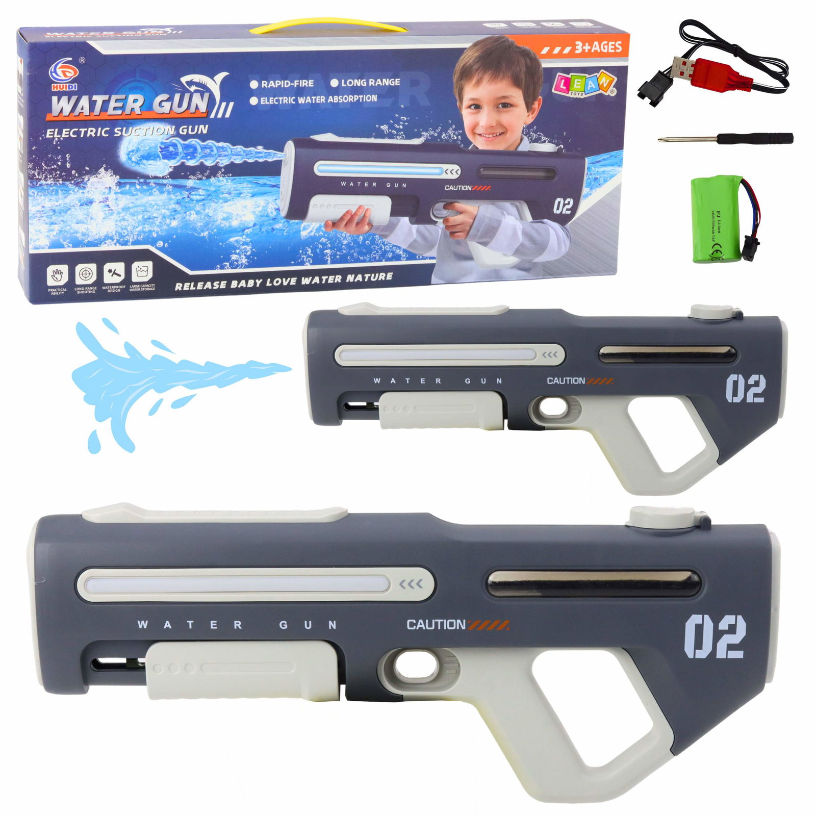 Elektrisk automatisk vandpistol, grå, 42 cm