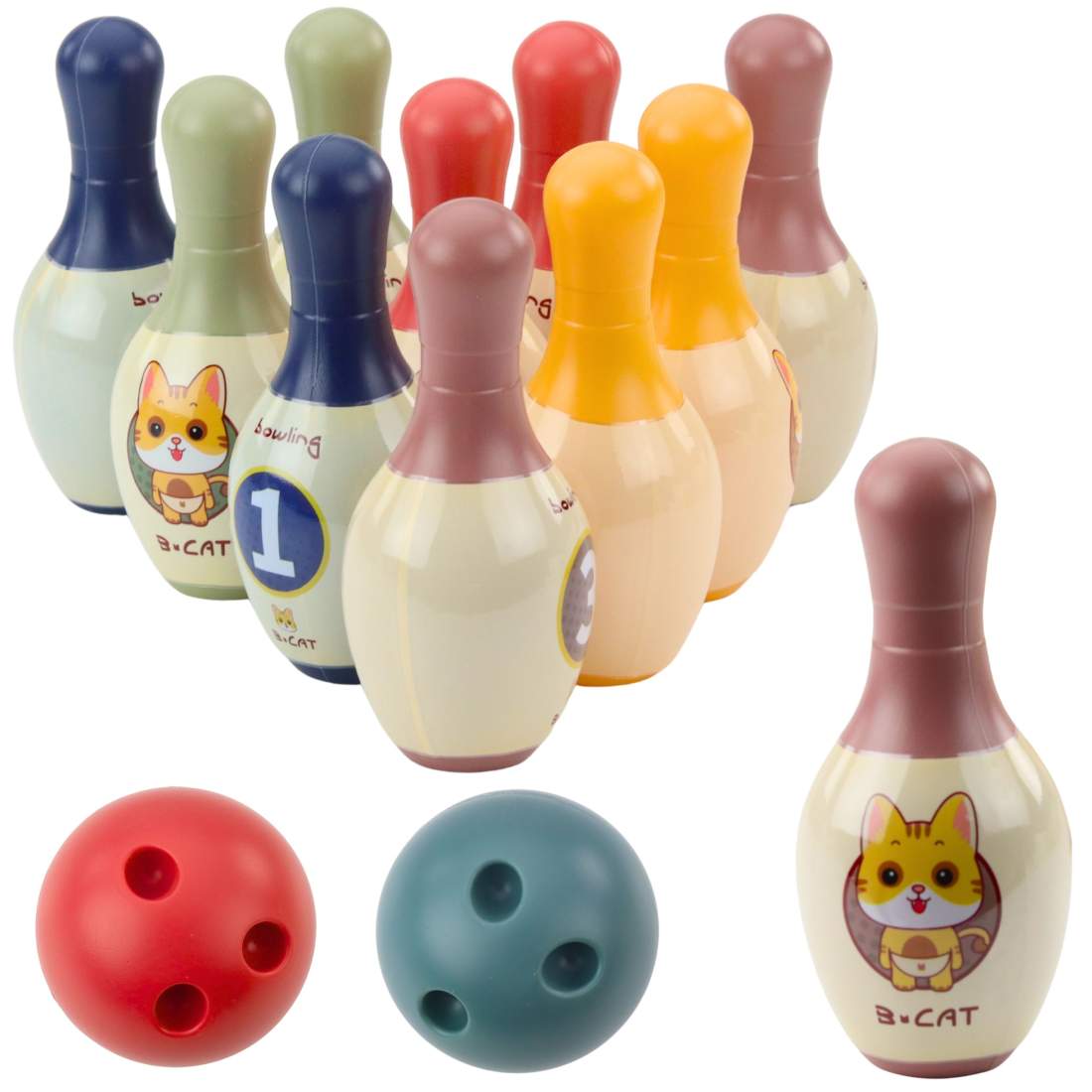 Bowlingset för barn med katter, 10 stift, 2 bollar | Hem & Hobby | Pryloteket