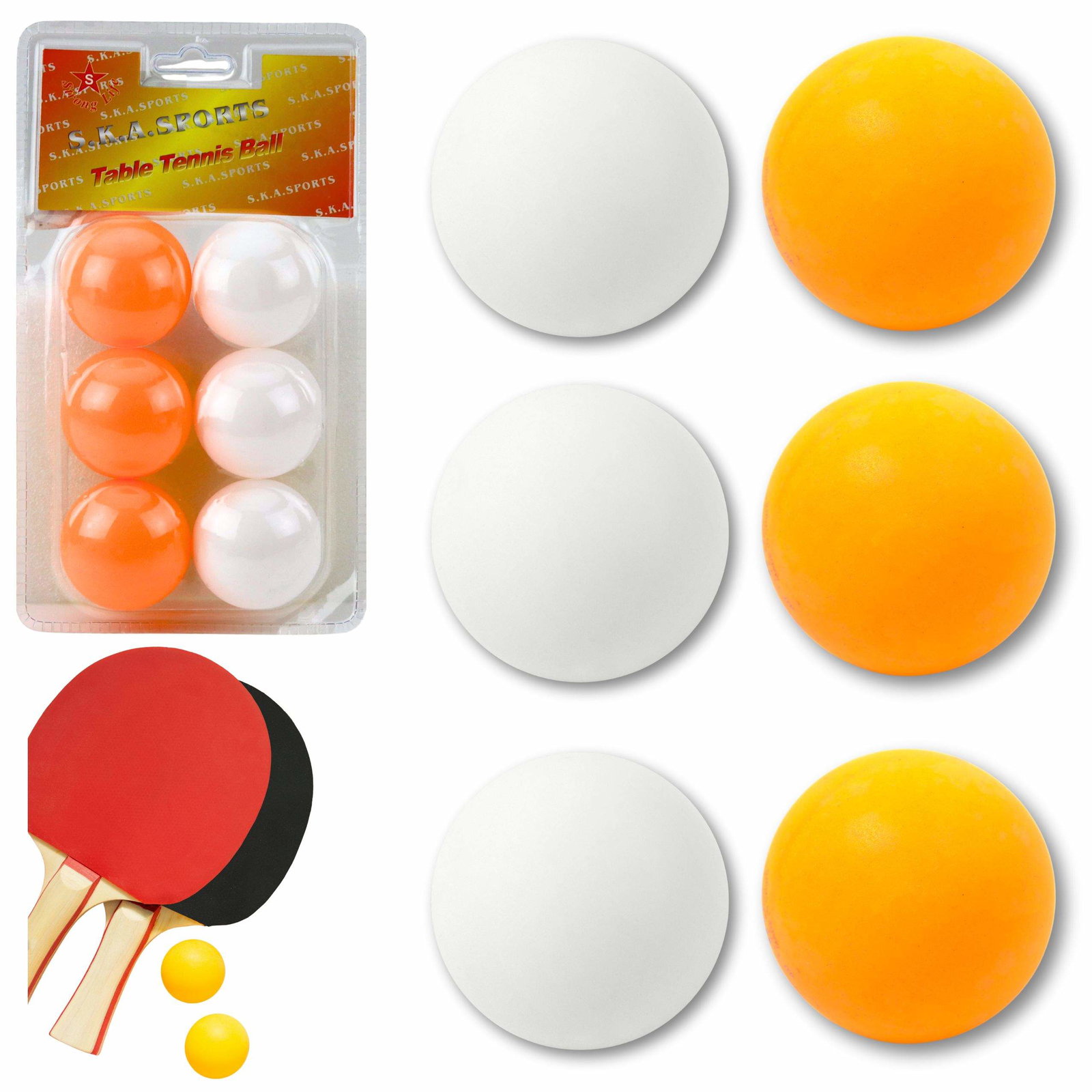 Bordtennisbolde, hvid og orange, pakke med 6 stk