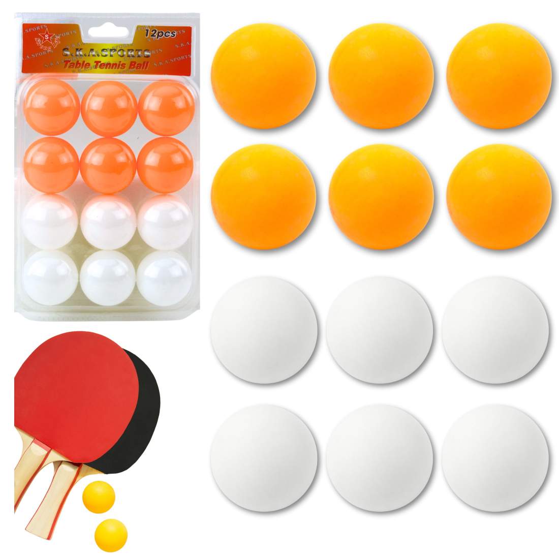 Bordtennisbollar, vit & orange, 12-pack | Hem & Hobby | Pryloteket
